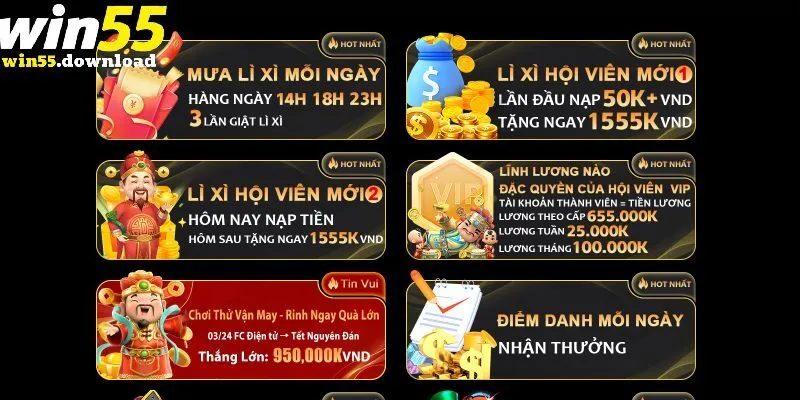 Khuyến mãi Win55 hấp dẫn không nên bỏ lỡ 